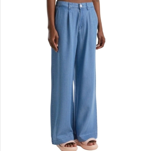 cloth & stone Pants - Cloth & Stone Tencel Blend Wide Leg Pleated Pants, Light Wash, M, Anthropologie